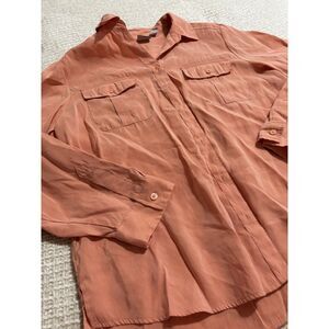 Chico’s 2 Burnt Orange Button Front Blouse Modal Long Sleeve Utility Shirt